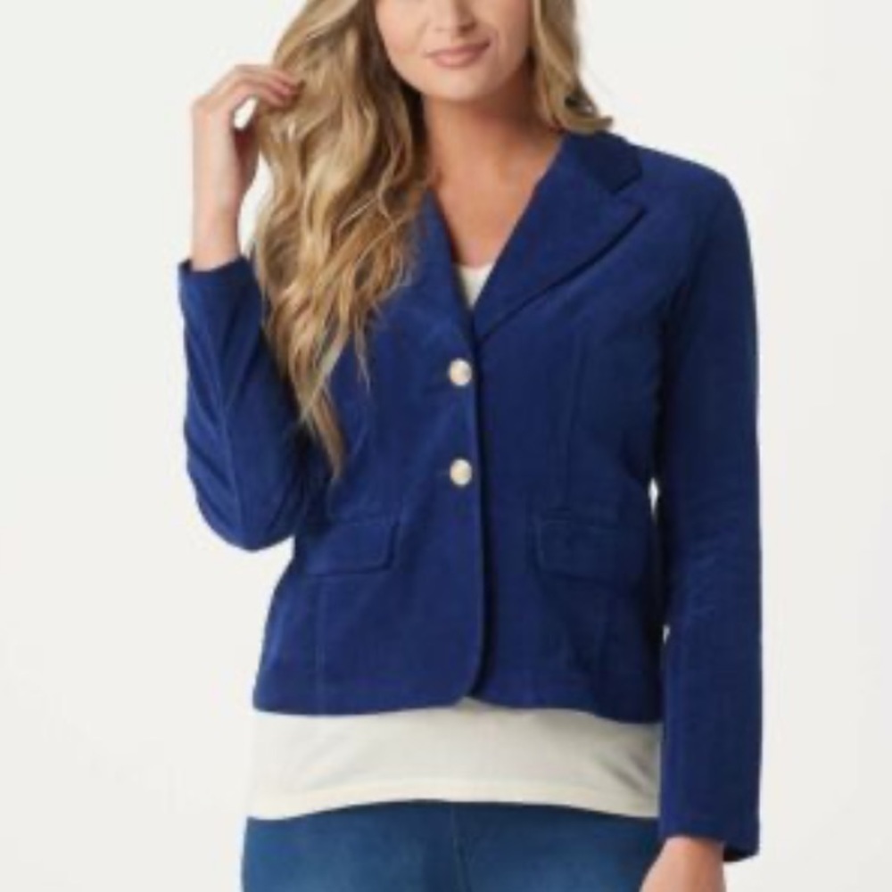 Laurie Felt Corduroy 2-Button Blazer with Pockets A367302 Navy Blue Size 14
